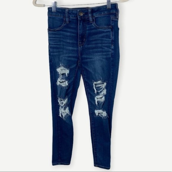 American Eagle Hi-Rise Distressed Jeggings Size 4 X-Short Stretch Denim Jeans - Picture 3 of 10